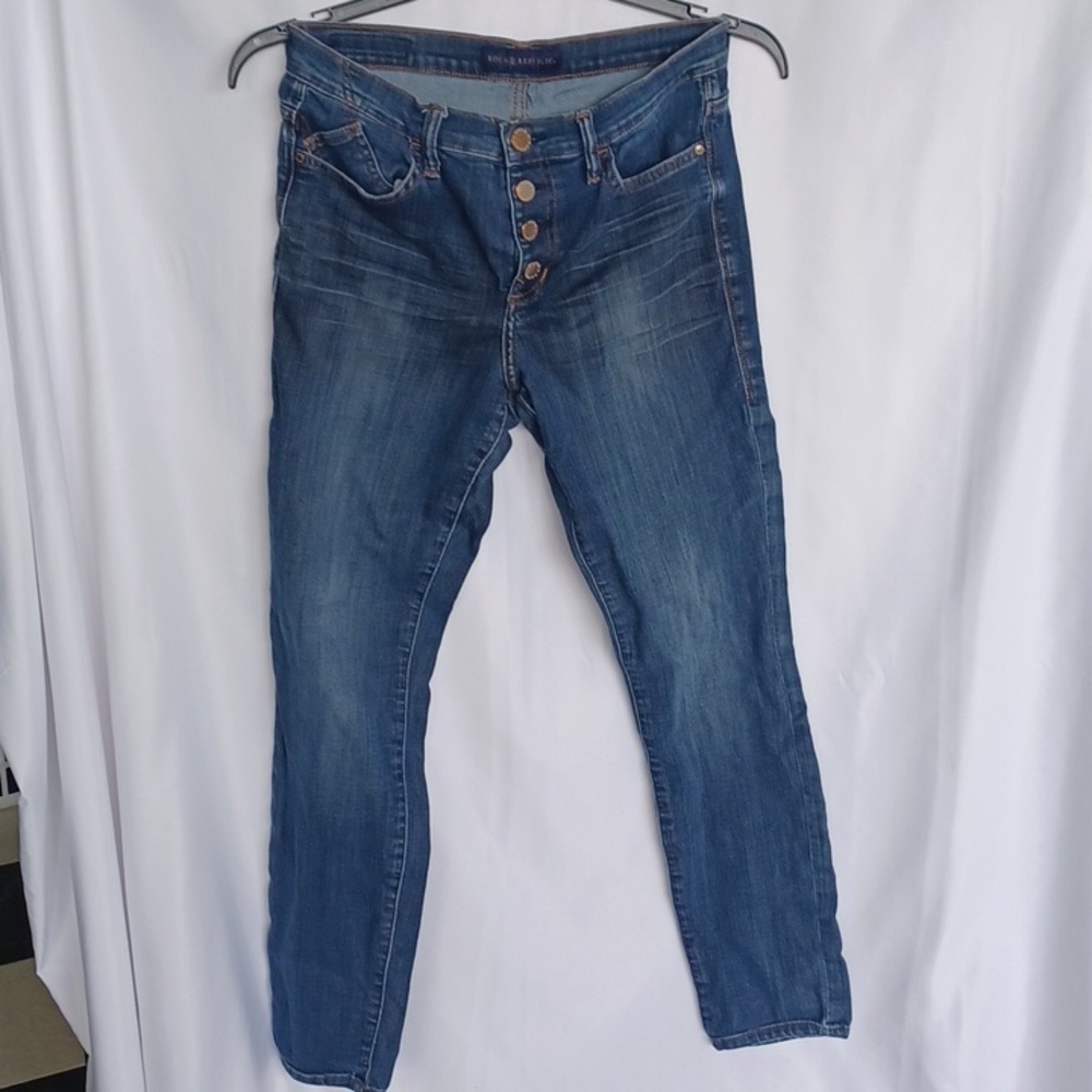 Rock & Republic Women's Button Fly Size 10 Denim Skinny Jeans Dark Wash Stretch